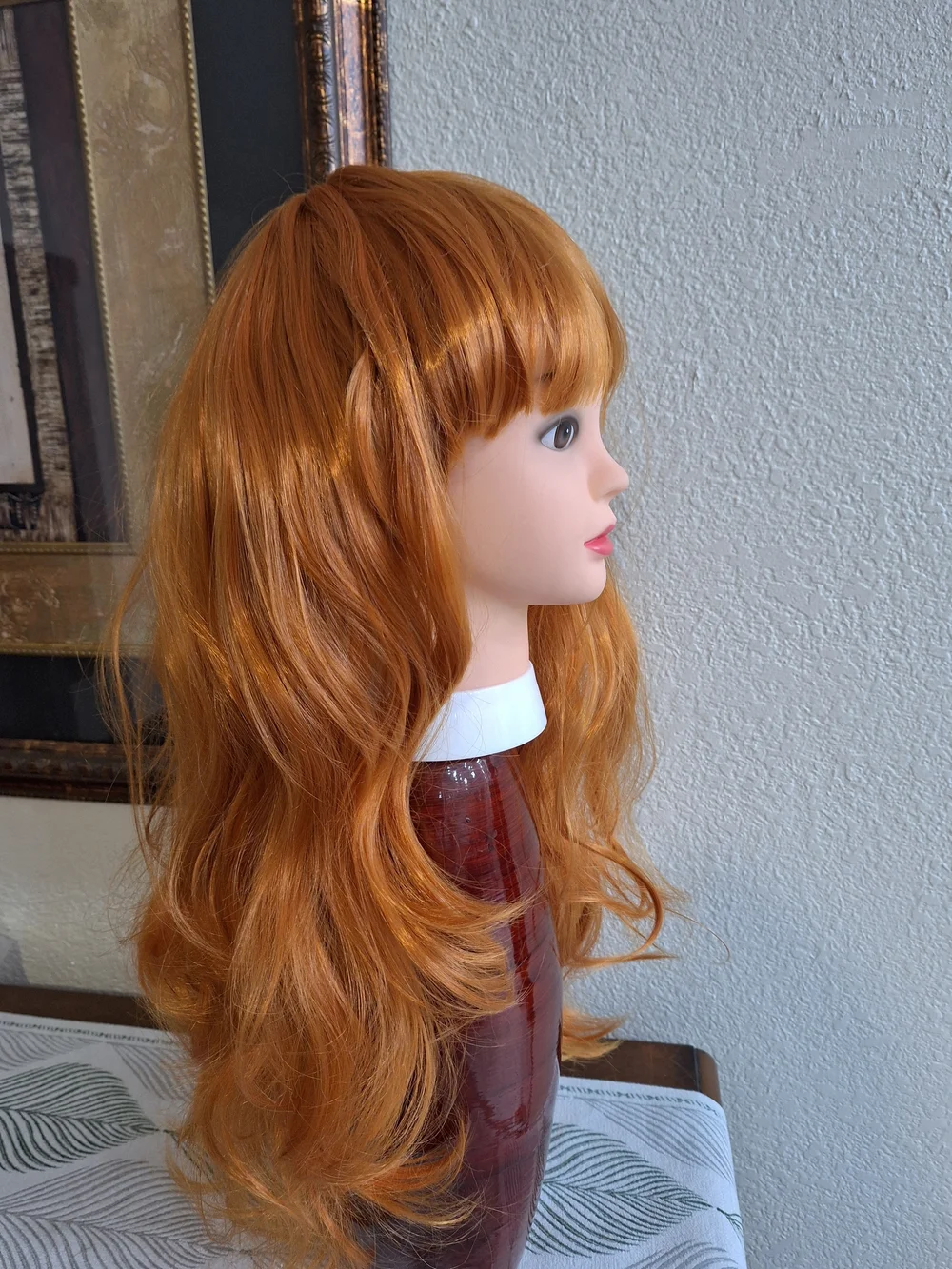 Red-Orange Long Wavy Women's Wig with Bangs